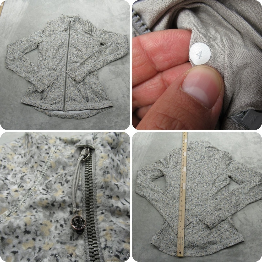 Lululemon Define Jacket Womens 4 Gray Floral Print Fitted Full‎ Zip Athletic